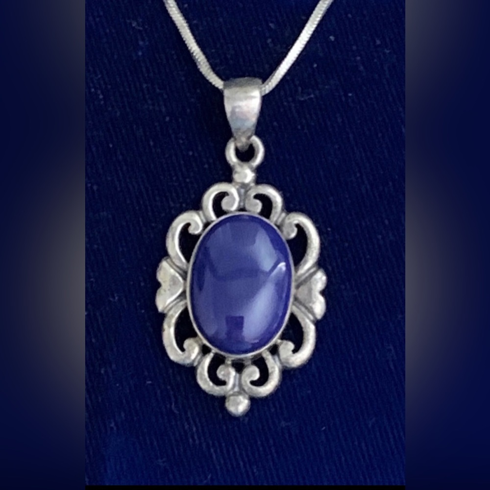 925 STERLING SILVER LAPIS PENDANT NECKLACE 18”